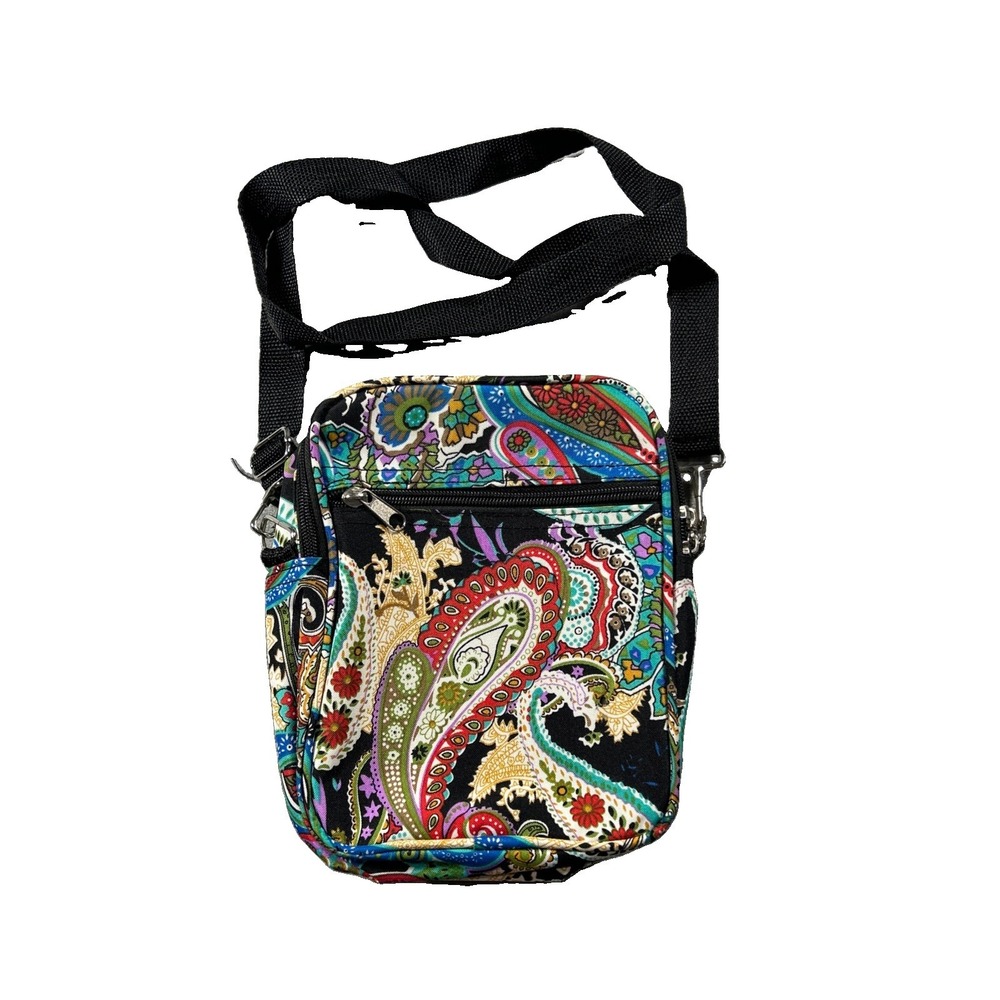 Colorful Paisley Crossbody Bag Small Rectangle Cotton Multicolor Zip Closure